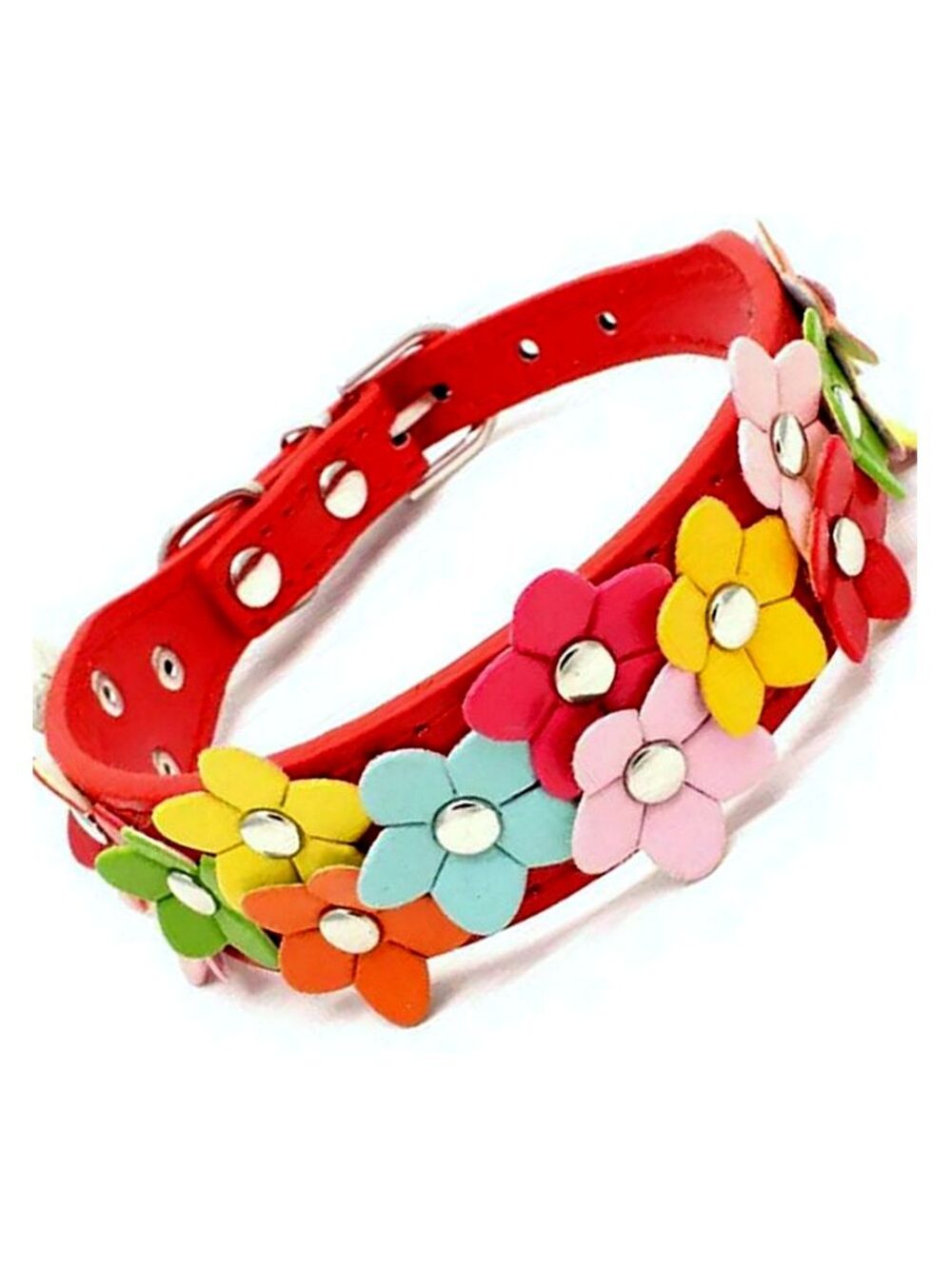 Della Terese Colorful Flowers on Rosy Red Dog Collar Extra Small Gift Packaged